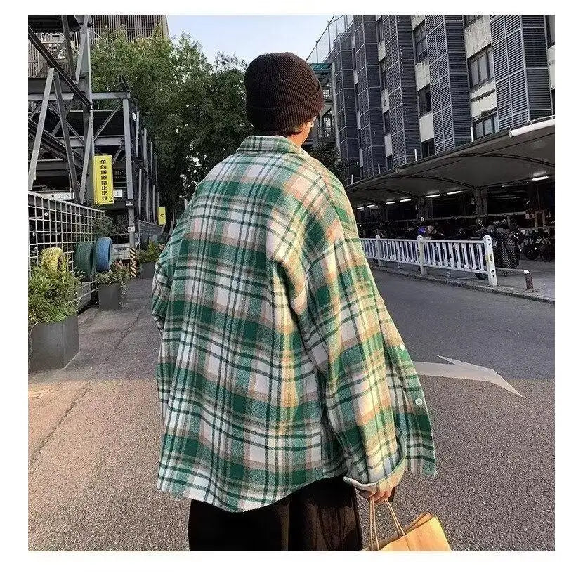 Y2K Plaid Flannel Men Shirt