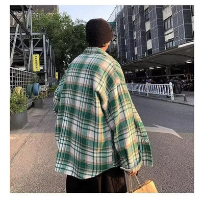 Y2K Plaid Flannel Men Shirt