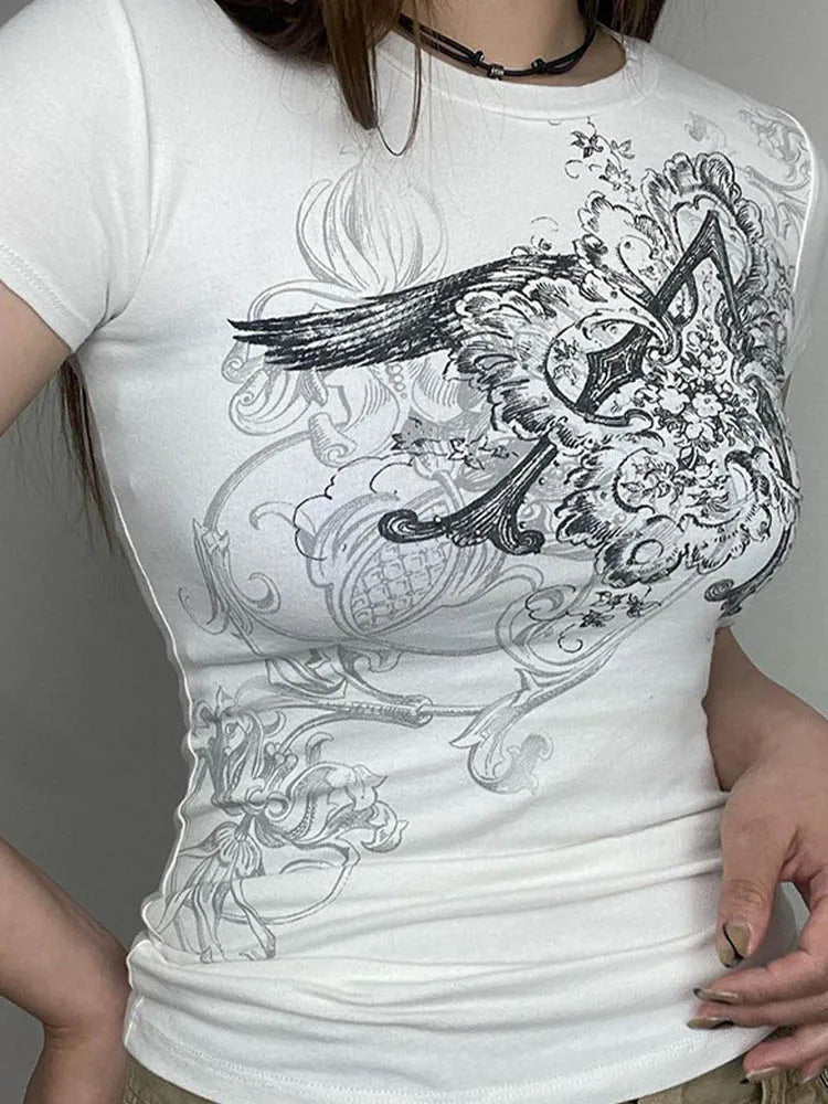Retro Graphic White Crop Top