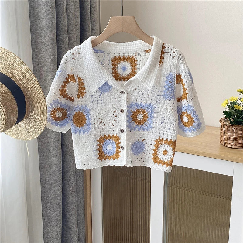 Crochet Top Knitted Crop Handmade Cardigan