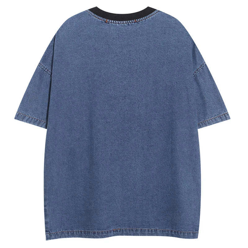 Oversize-T-Shirt aus Denim mit lustiger Stickerei