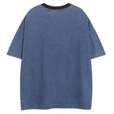 Oversize-T-Shirt aus Denim mit lustiger Stickerei