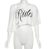 Top corto extragrande asimétrico Ride Print