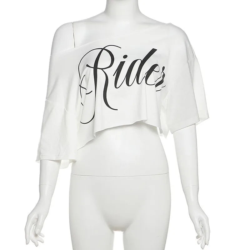 Top corto extragrande asimétrico Ride Print