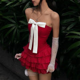 Coquette Red Strapless Bow Set