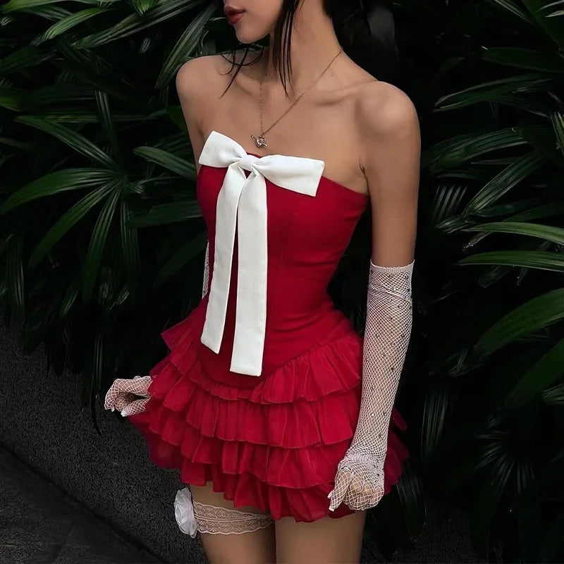 Coquette Red Strapless Bow Set