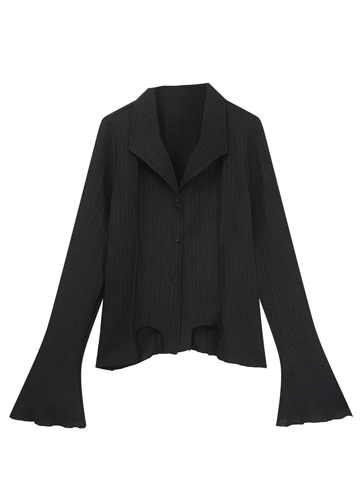 Women Shirt Vintage Black Long Sleeve Dark Blouse