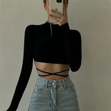 Baddie Zebra Backless Long Sleeve Crop Top