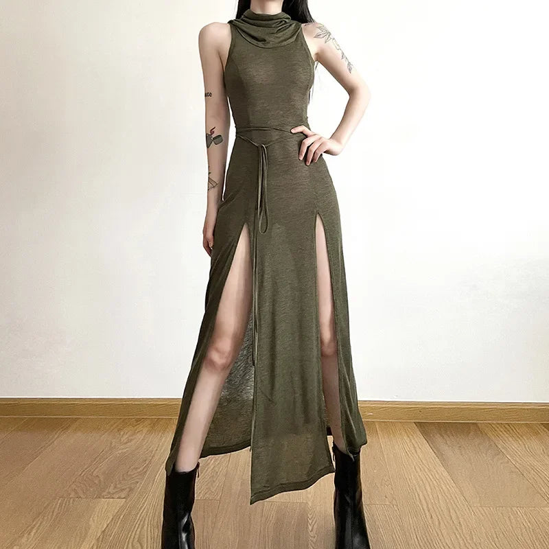 Gothic Hooded Cut Out Maxi Dress