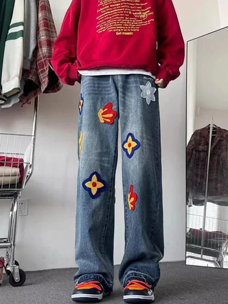 Embroidered Flower Jeans