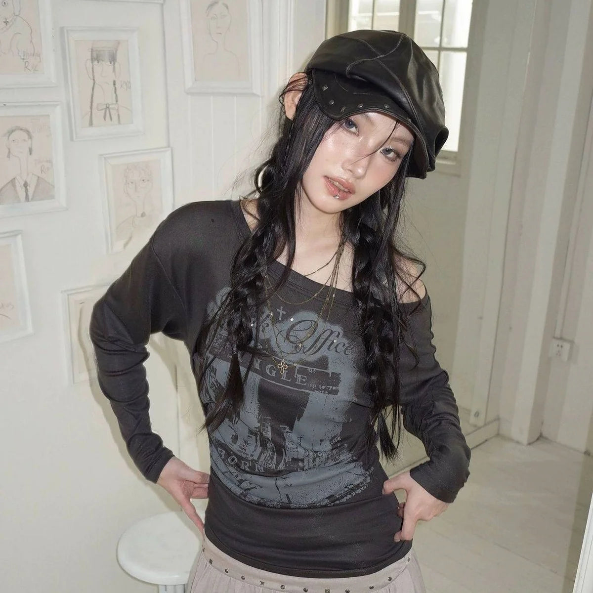 Grunge Pleated Rivet Beret Hat