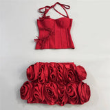 Flowers Corset Top & Ruffled Mini Skirt Set