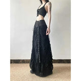Vintage Lace Patchwork Mesh Maxi Skirt