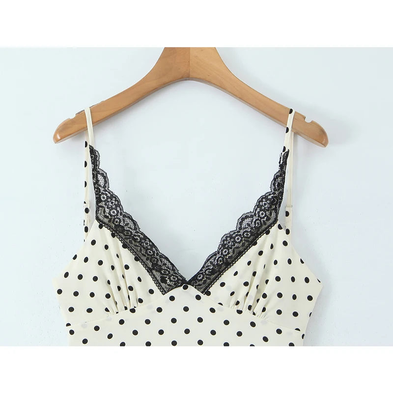 Backless Lace Polka Dot Sling Dress