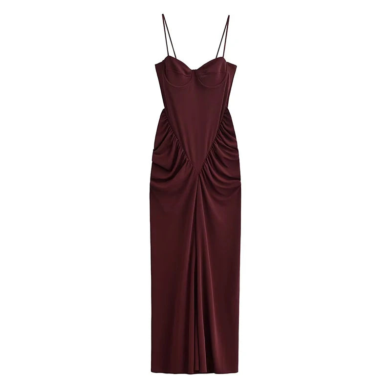 Women's Burgundy Spaghetti Strap Maxi Dresses