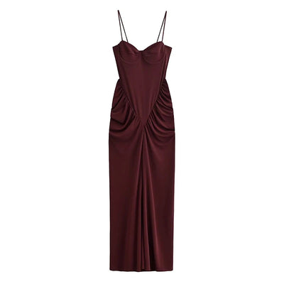 Vestidos maxi burdeos de tirantes finos para mujer