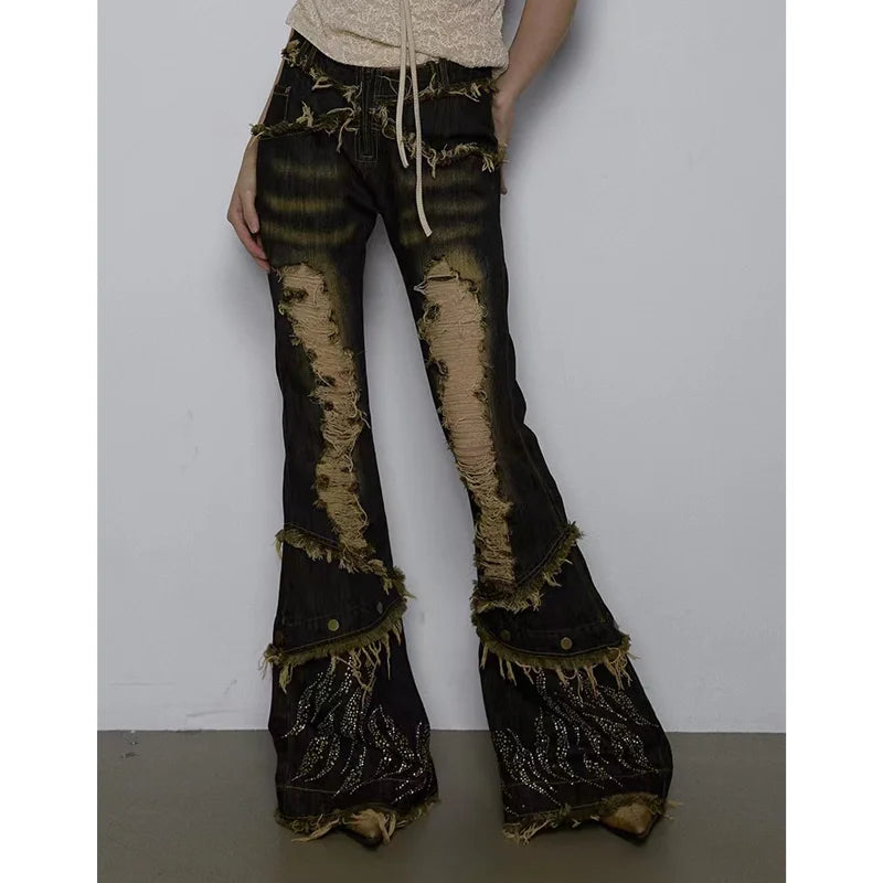 Grunge High-Waist Flare Jeans für Damen