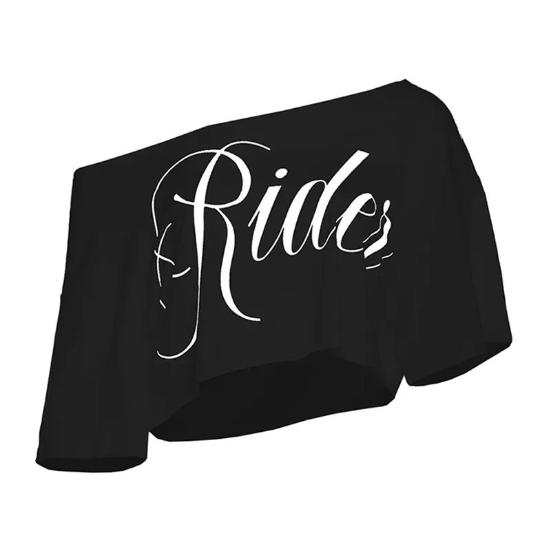 Top corto extragrande asimétrico Ride Print