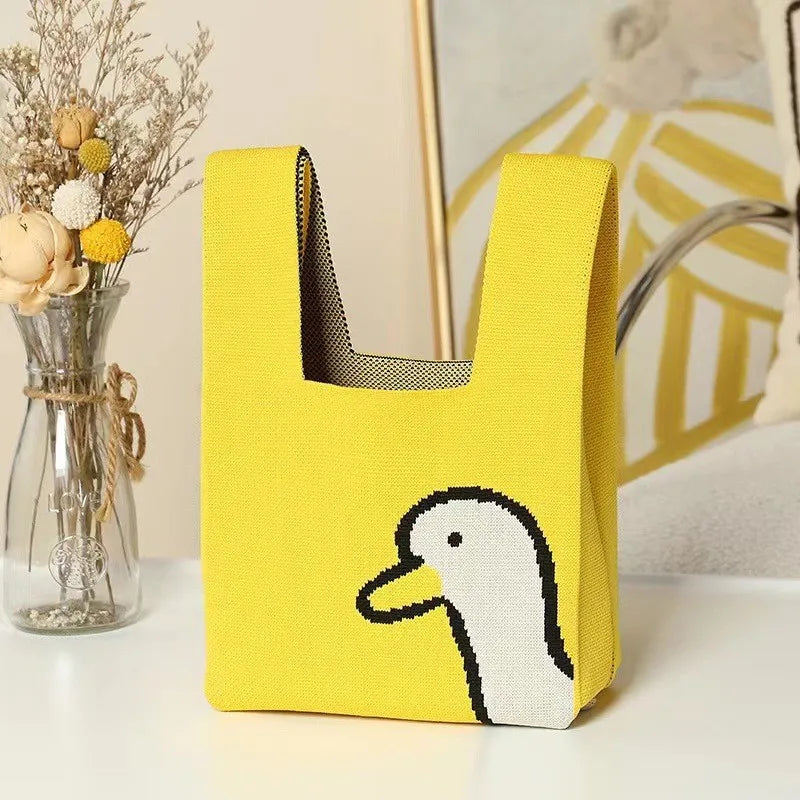 Crochet Duck Cartoons Knitted Tote Bag