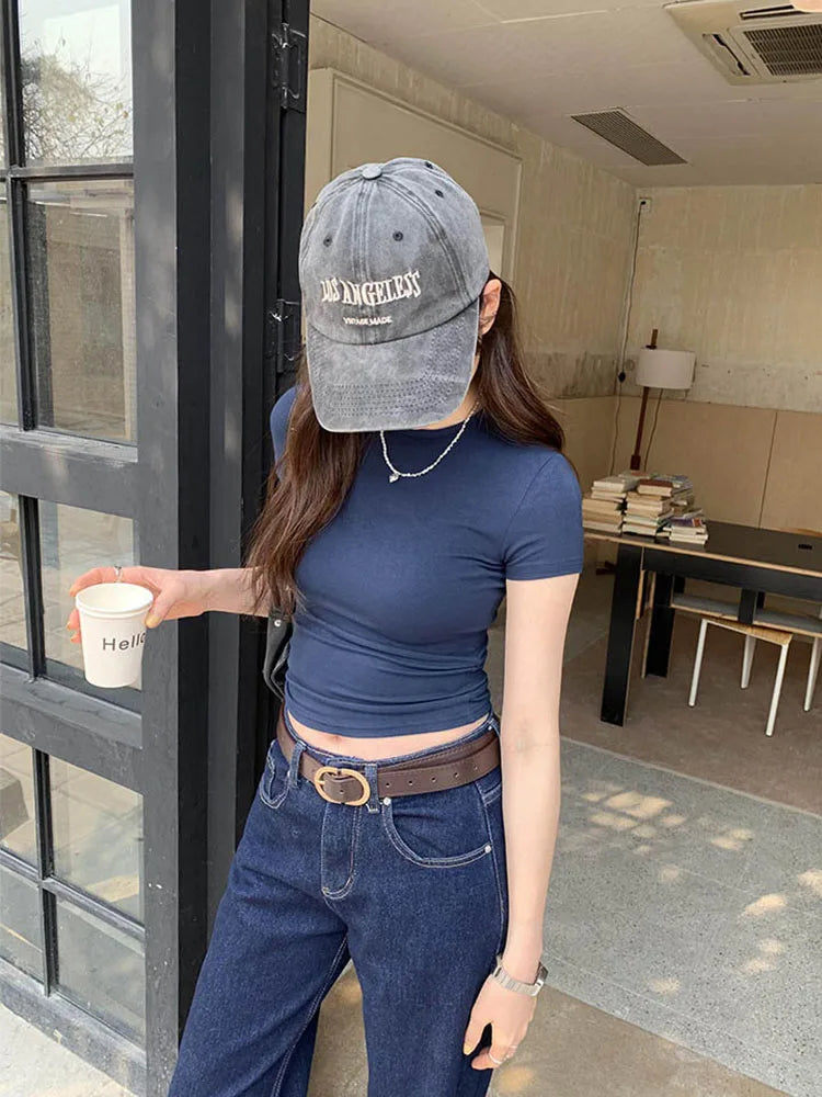 Soft Girl Crewneck Short Sleeve Basic Crop Top