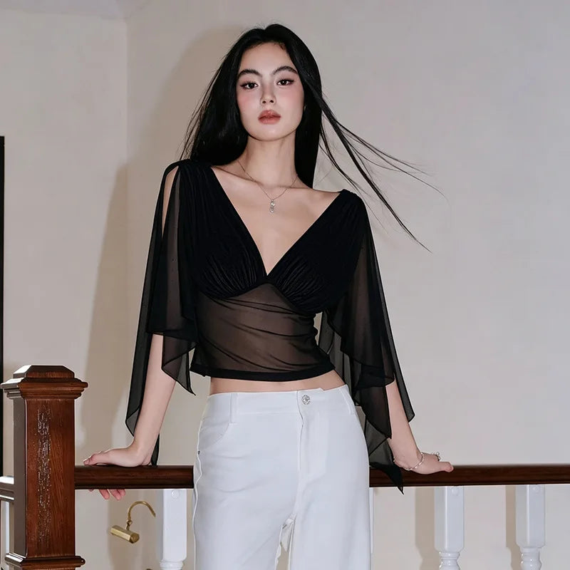Draped Black Sleeve Blouse