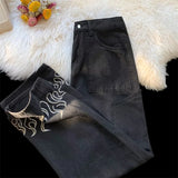 Flame Print Baggy Wide Leg Jeans