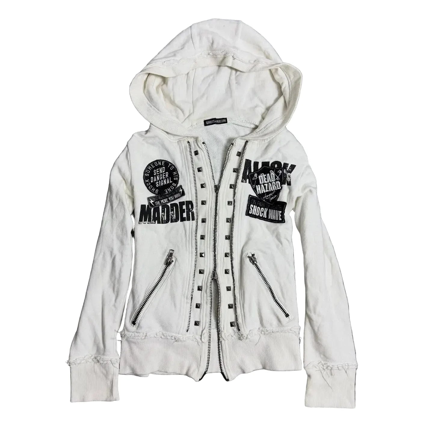 Slim Gothic White Zipper Hoodie