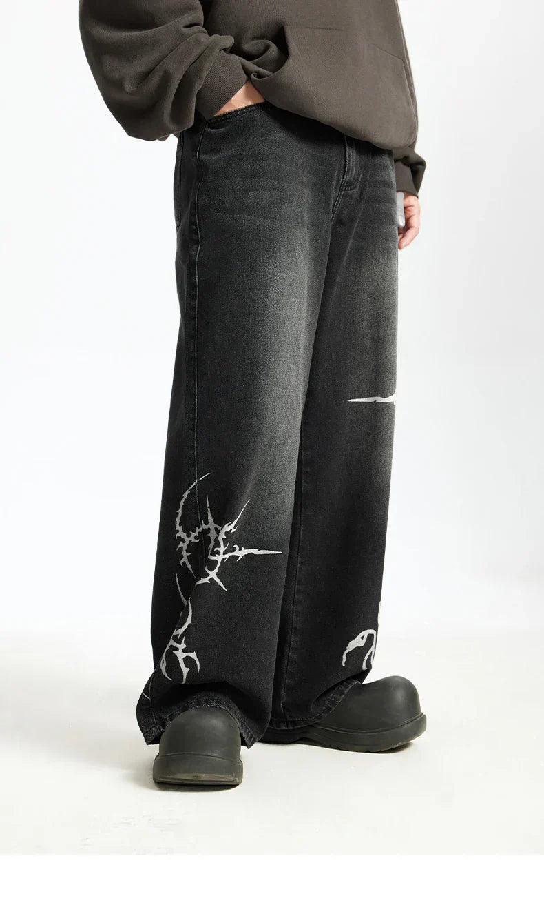 Black Graffiti Grunge Wide-leg Jeans