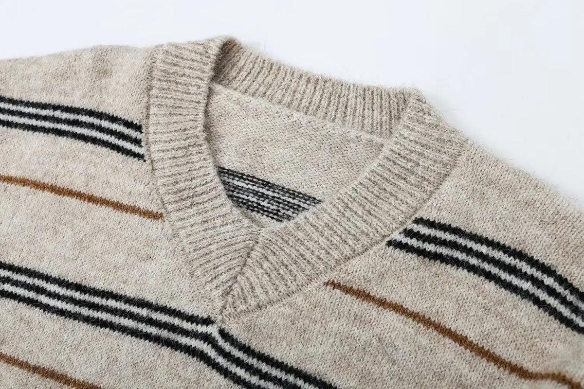 V-neck Stripped Sweater