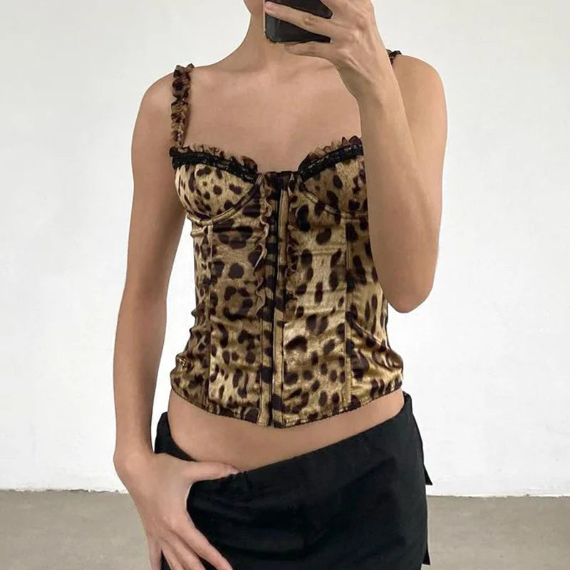 Y2K Leopard Corset Top