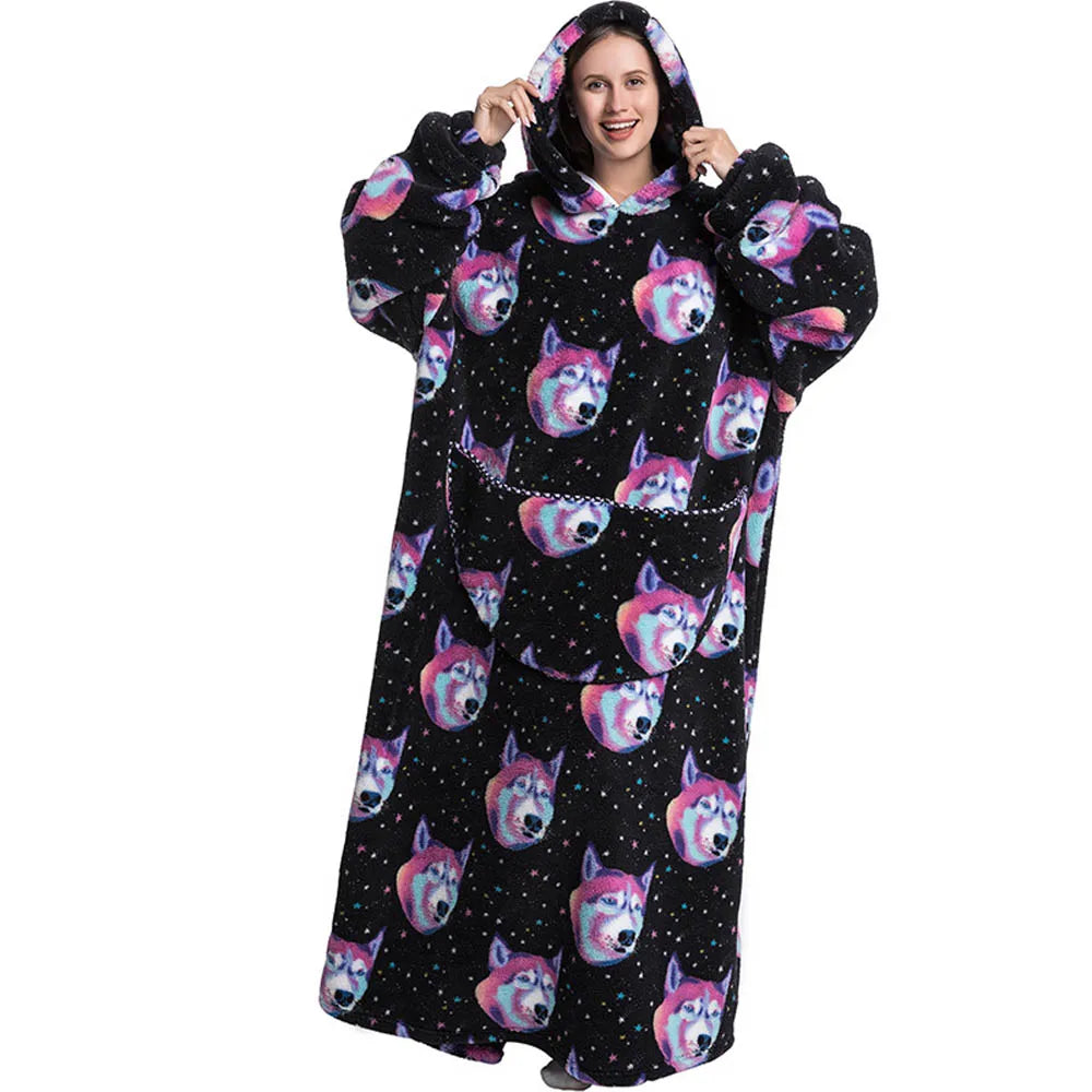 Animal Printed Hooded Blanket