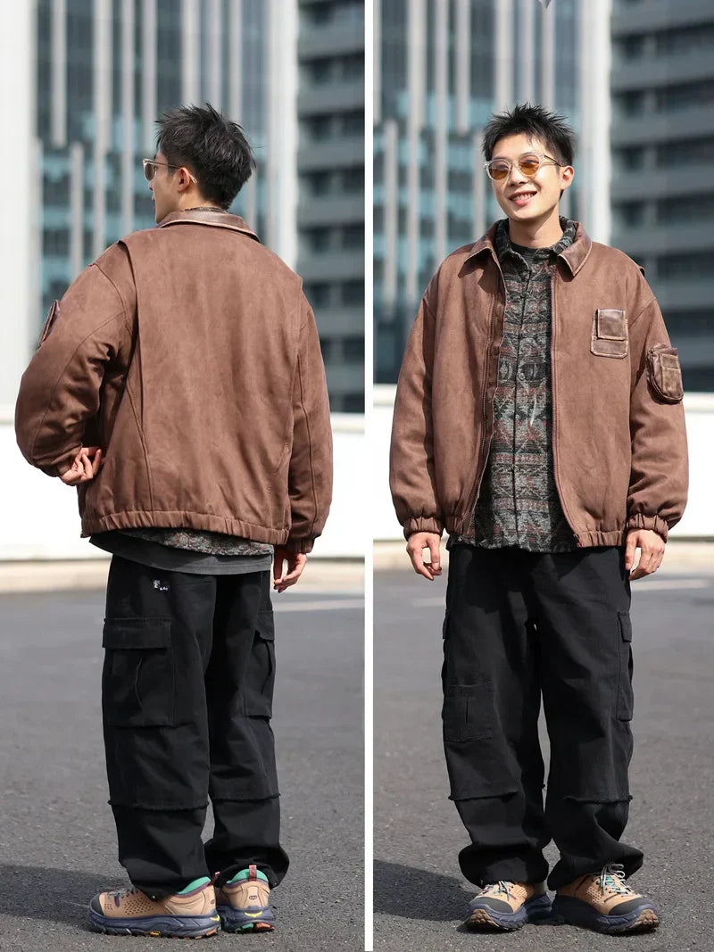 Koreanische Cozy Gesteppte Retro Cargo Jacke
