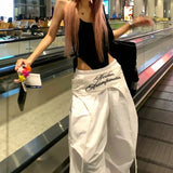 White Embroidered Parachute Pants