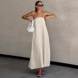 Maxivestido de lino sin tirantes y con cuello halter