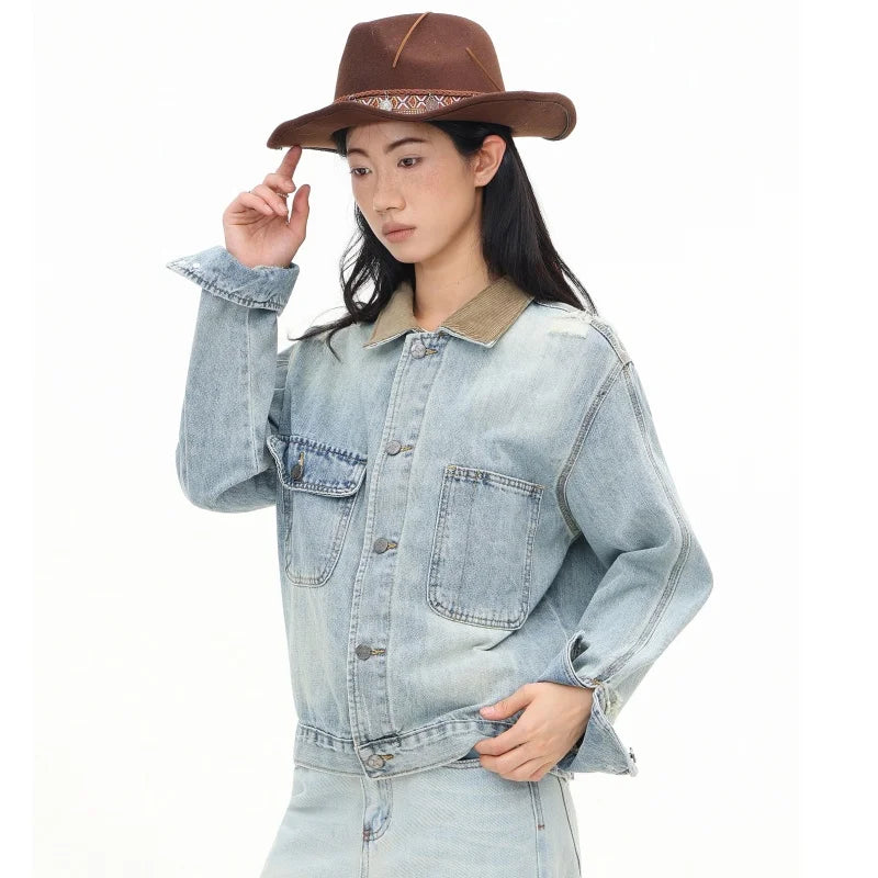 Blue Distressed Faded Blue Cowgirl Denim Jacket