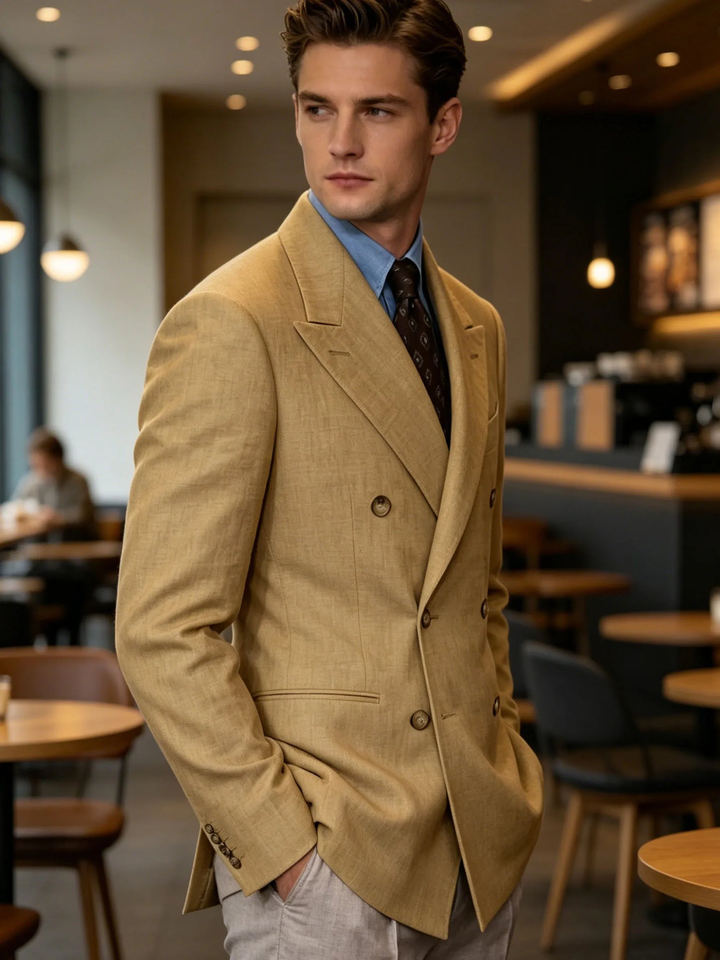 Double Breasted Linen Blend Blazer