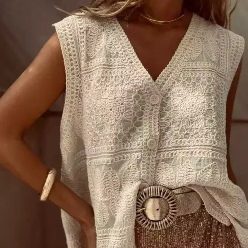 Casual Vacation Loose Solid Vintage Vest Crochet Handmade