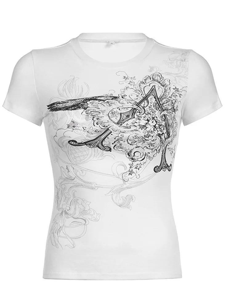 Retro Graphic White Crop Top