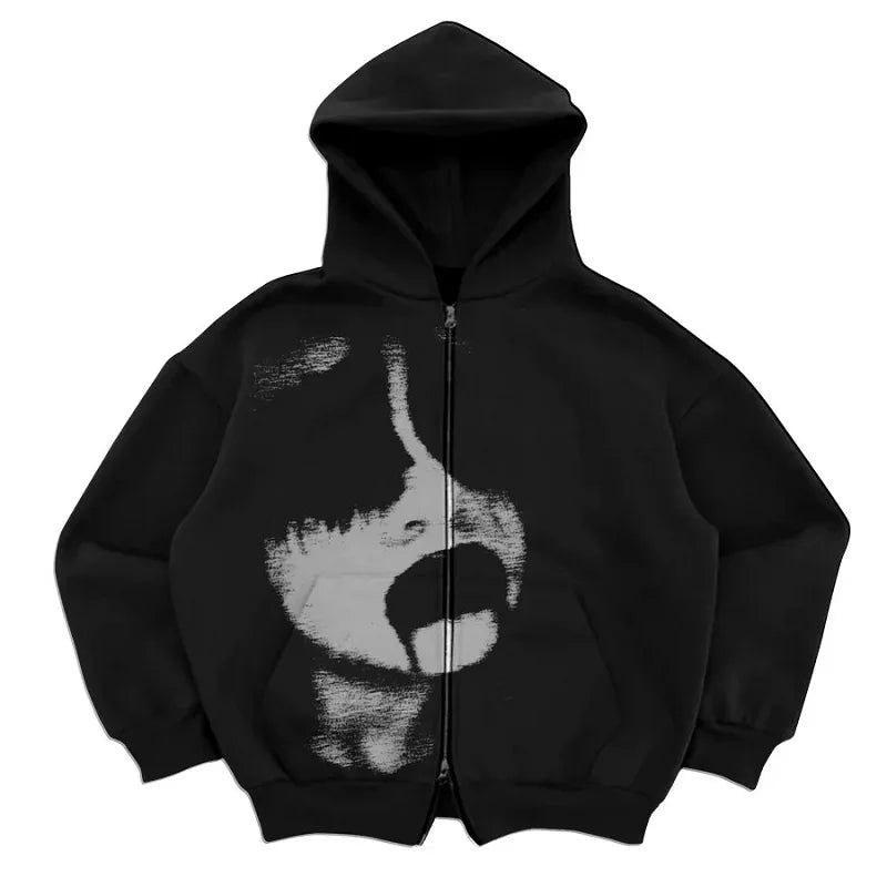 Y2K Pocket Zip-Up Gothic Hoodie