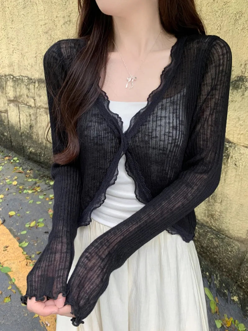 Ribbed Knitted Open Front Cardigan