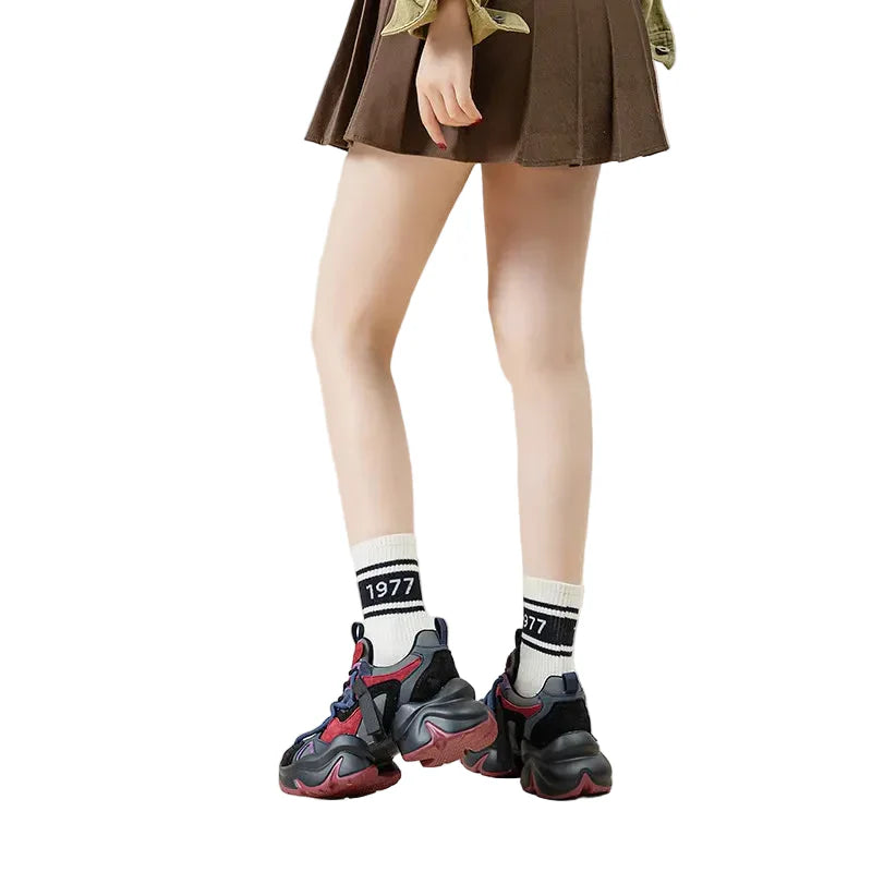 Chunky Leather Plush Color Block Sneakers