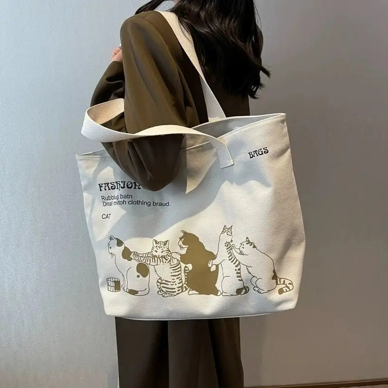Vintage Cat Print Tote Bag