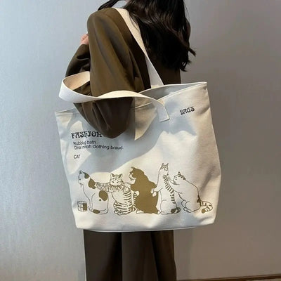 Vintage Cat Print Tote Bag