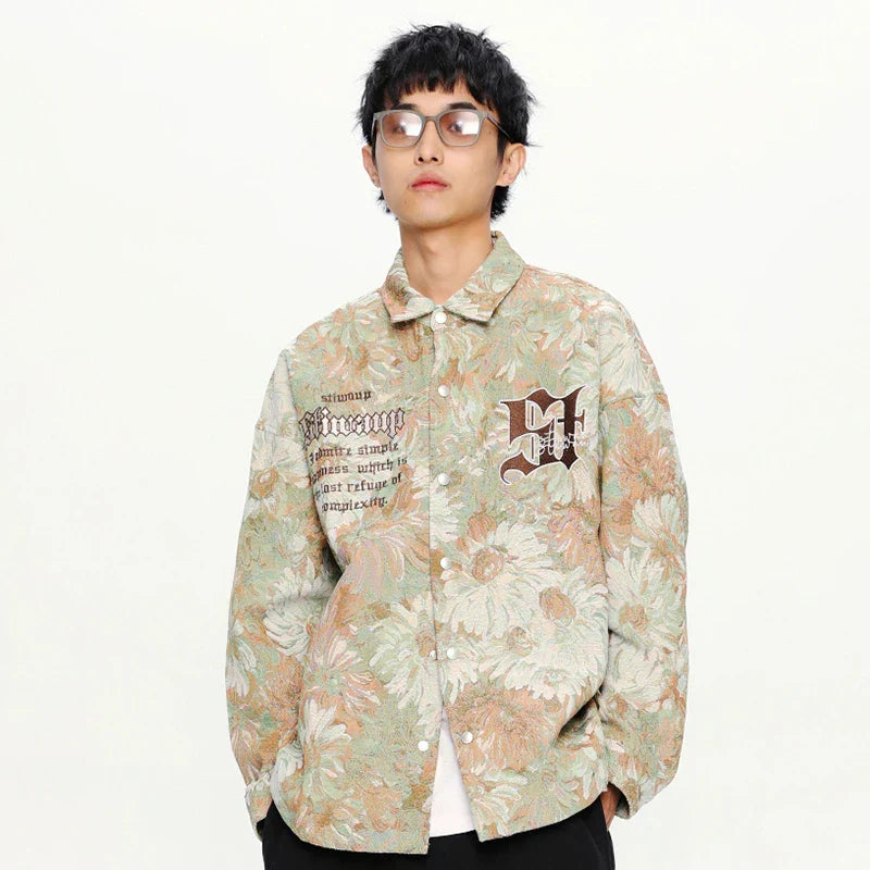Faded Daisy Print Varsity Jacket