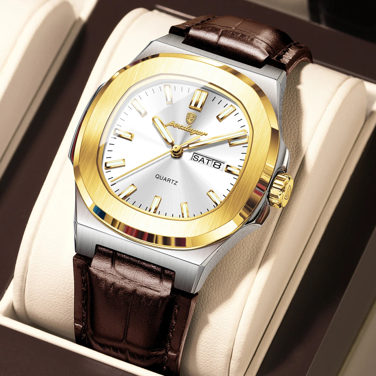 Luxury Week Date Leather Quartz Watch