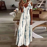 Women's Flower Print Boho White Maxi Dress