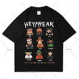 Camiseta Negra Suelta con Estampado de Dibujos Animados Casual