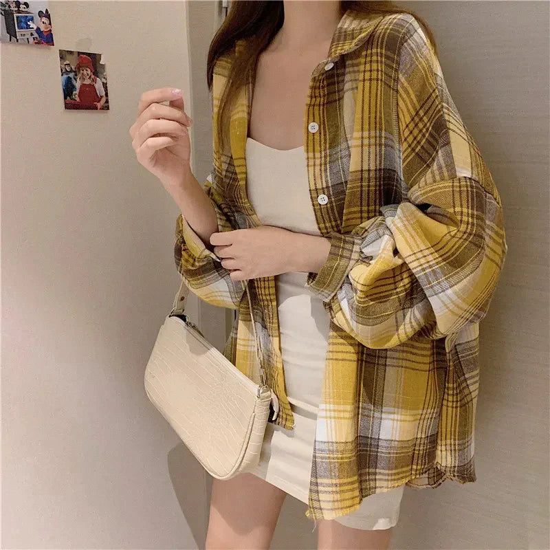 Oversized-Tartan-Jacken-T-Shirt mit Kragen