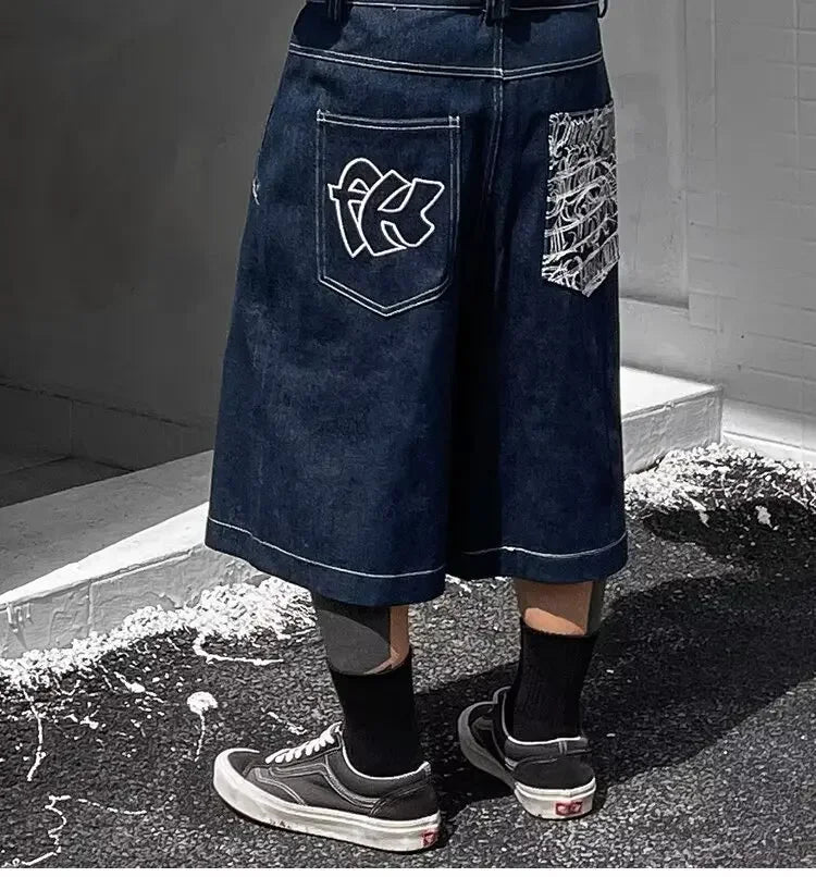 Vintage bestickte Denim-Jorts