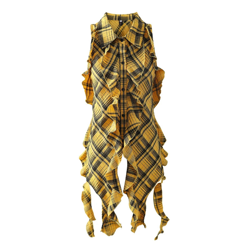Japanese Y2k Plaid Yellow Tank Top